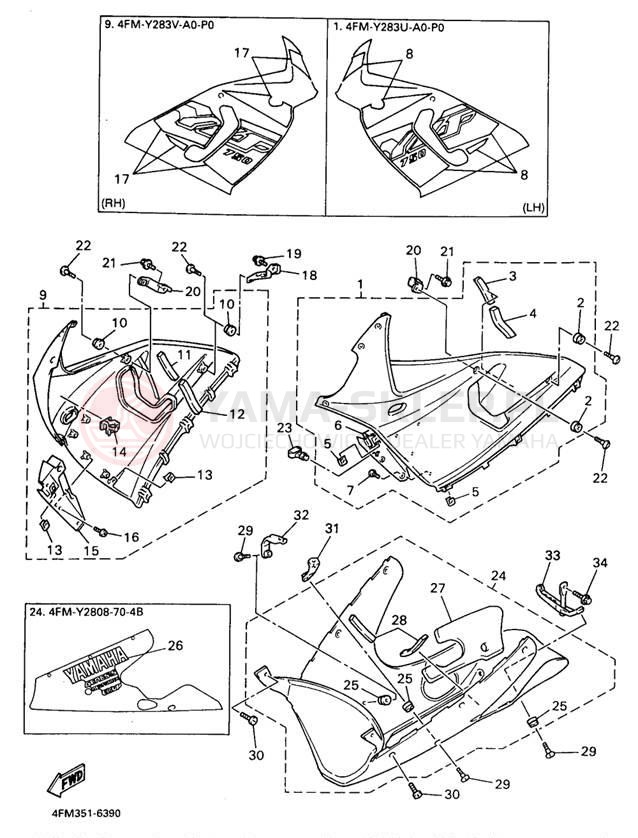 Schemat "elementy nadwozia" do Yamaha YZF750RKC/YZF750RK