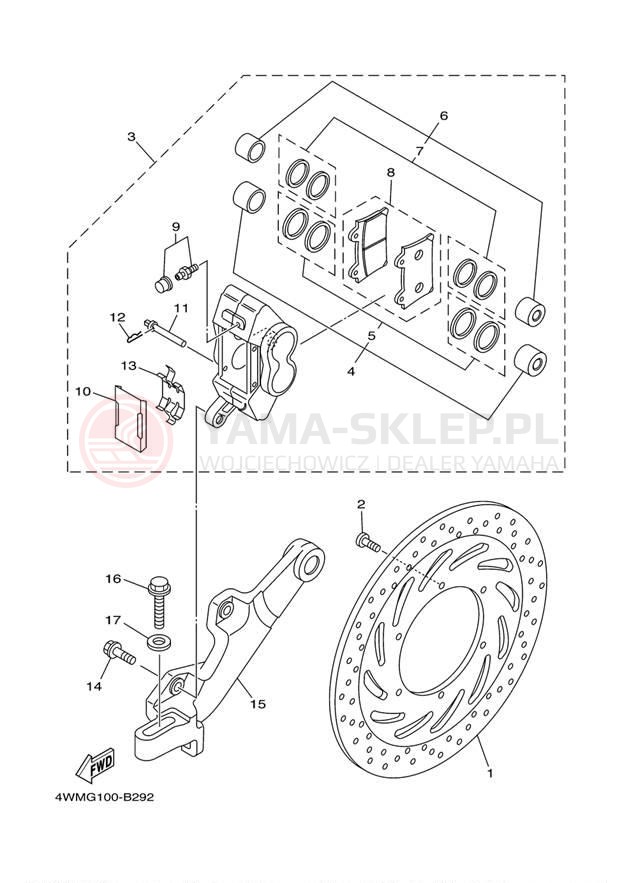 Schemat "Zacisk hamulcowy tylny" do Yamaha ROAD STAR XV17AWYCR/XV17AWYR