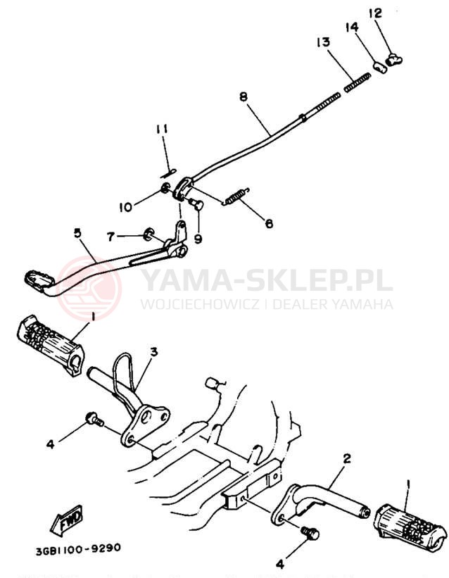 Schemat "Stopka postojowa i podnóżki" do Yamaha CHAMP YFM100B