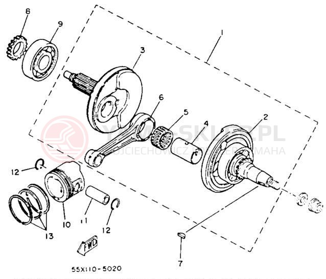Schemat "Wał korbowy, tłok" do Yamaha CHAMP YFM100T