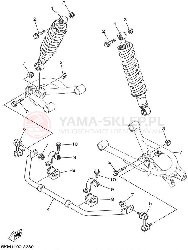 Schemat "zawieszenie tył" do Yamaha GRIZZLY 660 YFM660FP