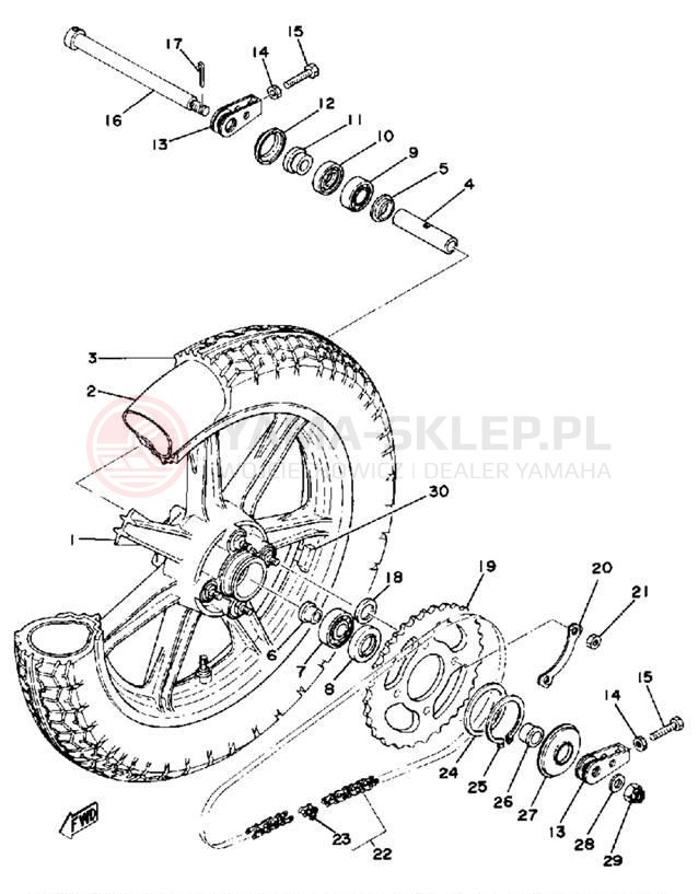 Schemat "Koło tył" do Yamaha XS400D
