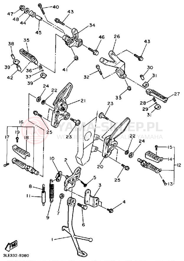 Schemat "Stopka postojowa i podnóżki" do Yamaha FZR1000A/FZR1000AC