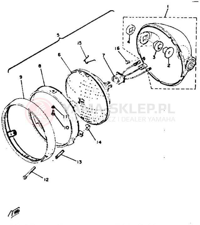 Schemat "Lampa przód" do Yamaha RD400F
