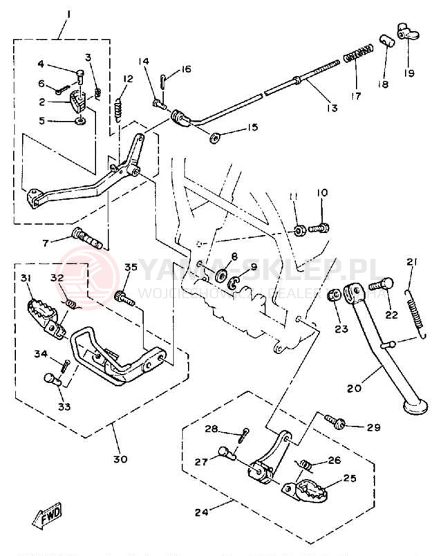 Schemat "Stopka postojowa i podnóżki" do Yamaha TT225S