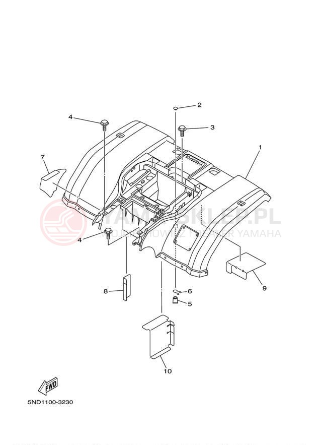 Schemat "Tylny błotnik" do Yamaha BRUIN 350 4WD YFM35FAV