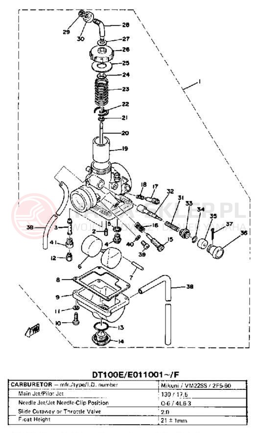 Schemat "Gaźnik" do Yamaha DT100F