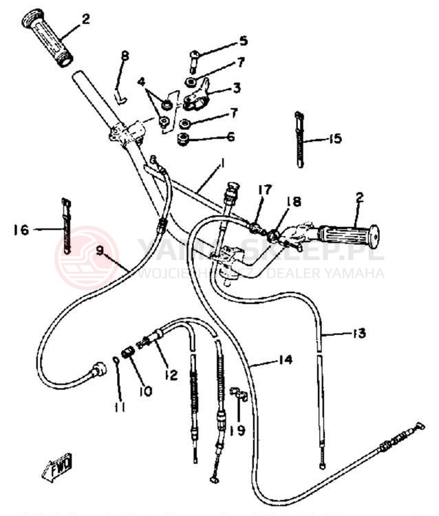 Schemat "Kierownica i osprzęt" do Yamaha YT125J
