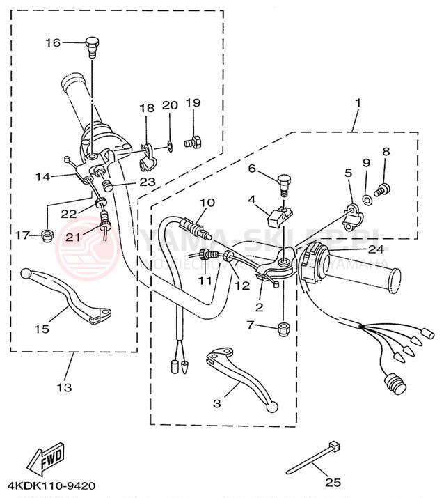 Schemat "Kierownica i osprzęt" do Yamaha TIMBERWOLF 2WD YFB250FWL