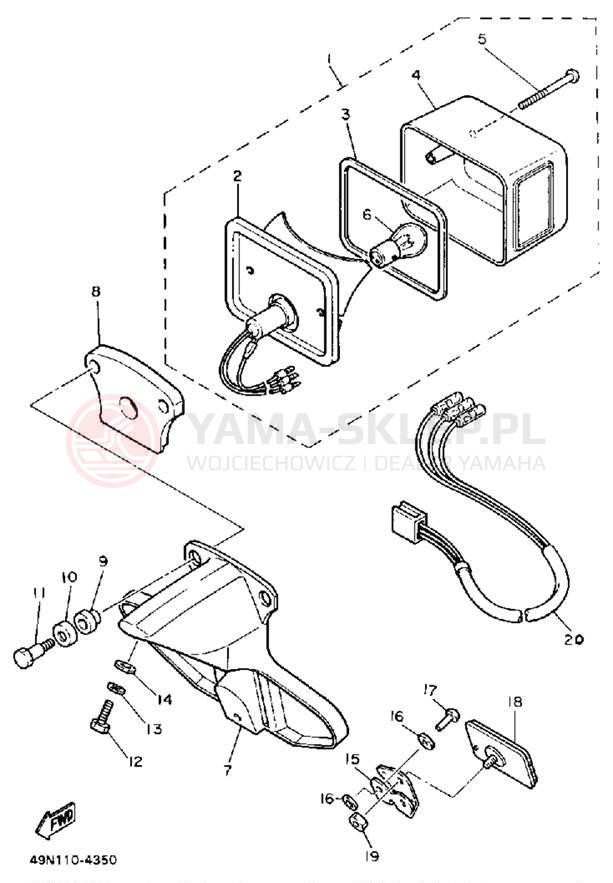 Schemat "lampa tył" do Yamaha XT600S/XT600SC