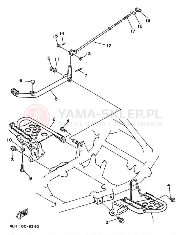 Schemat "Stopka postojowa i podnóżki" do Yamaha BIG BEAR 2WD YFM350UK
