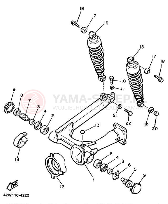 Schemat "wahacz, zawieszenie tył" do Yamaha VIRAGO 700 XV700L/XV700LC