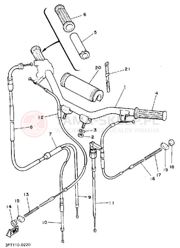 Schemat "Kierownica i osprzęt" do Yamaha Y-ZINGER PW50D