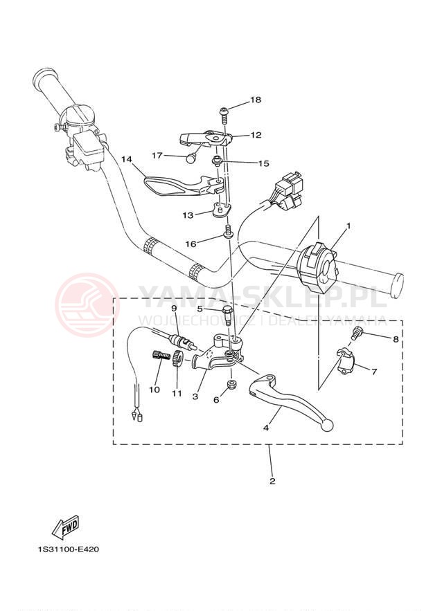 Schemat "Kierownica i osprzęt" do Yamaha RAPTOR 700 YFM70RW