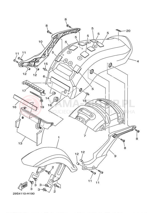 Schemat "błotnik" do Yamaha RAIDER XV19CYCB/XV19CYB