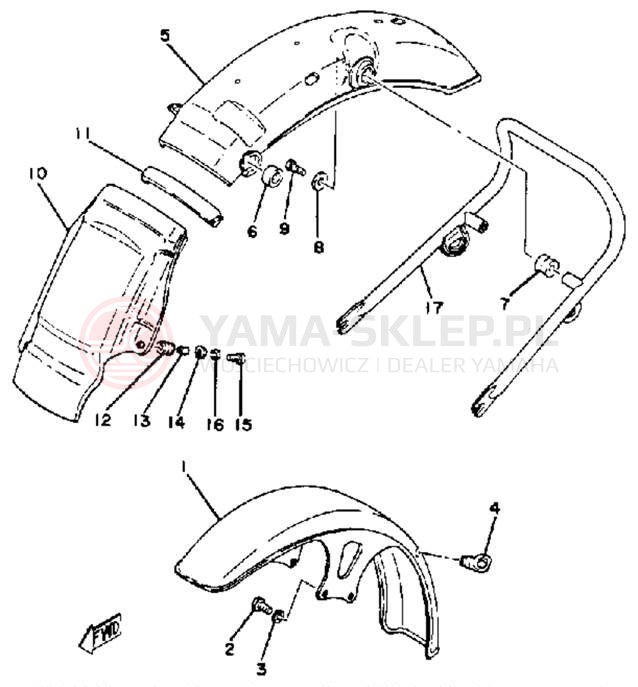 Schemat "Błotniki przód i tył" do Yamaha XS650G