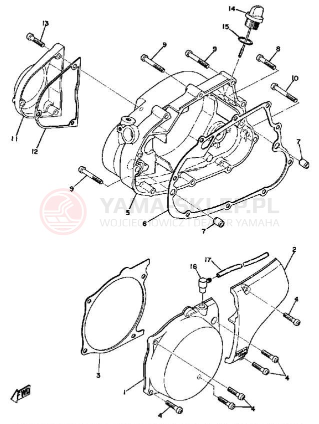 Schemat "Pokrywa silnika" do Yamaha DT175B