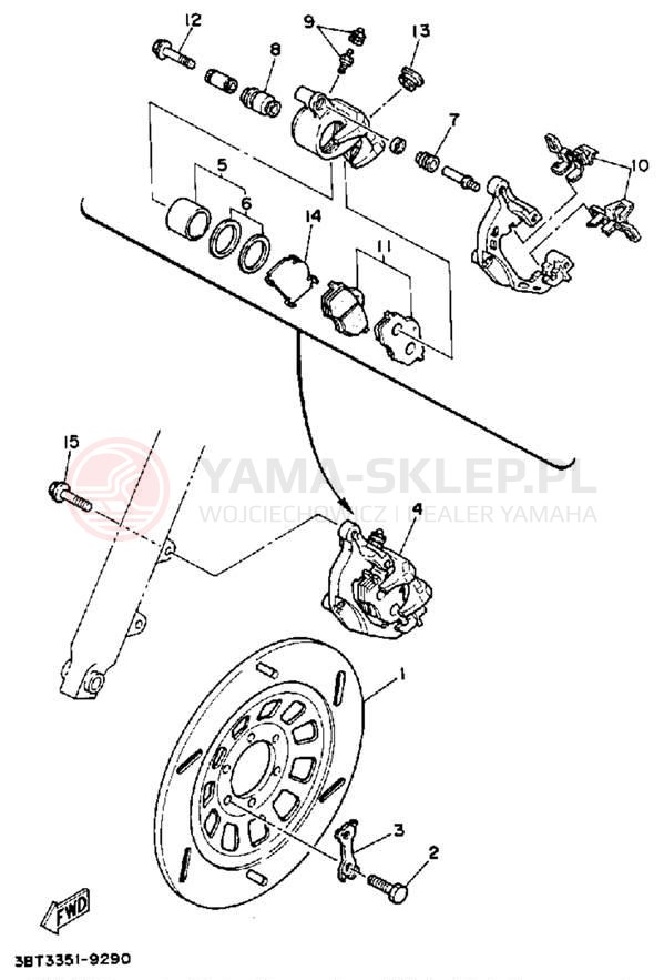 Schemat "Zacisk hamulcowy + tarcza przód" do Yamaha VIRAGO 535 XV535A/XV535AC
