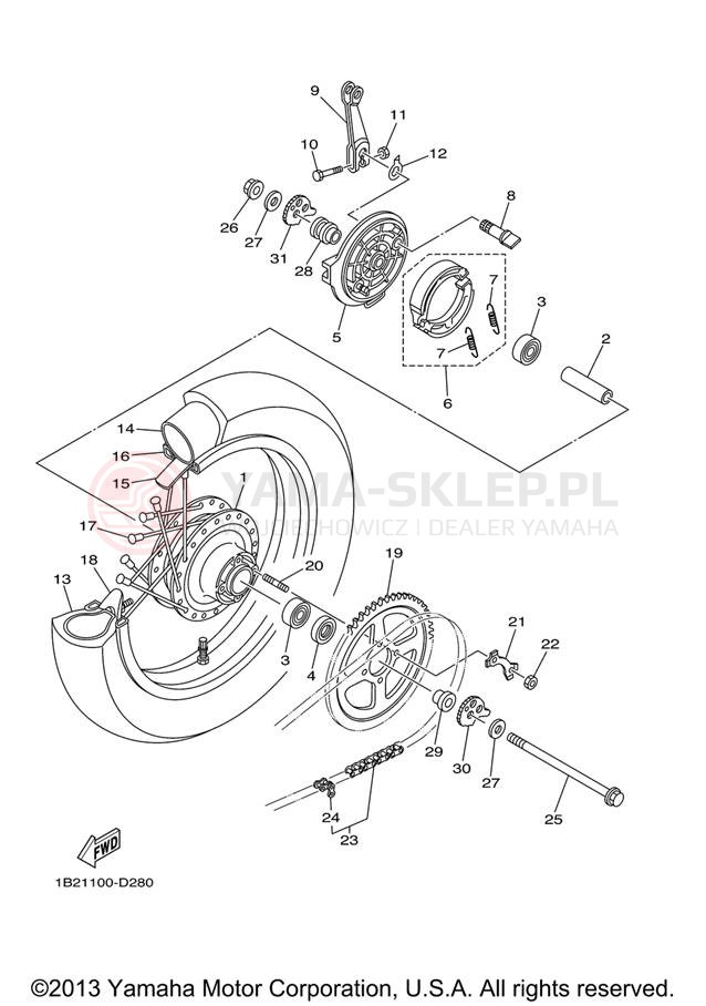 Schemat "Koło tył" do Yamaha TT-R125L TTR125LV