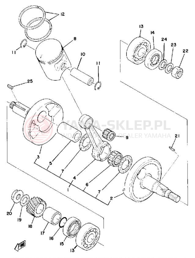 Schemat "Wał korbowy, tłok" do Yamaha DT100D