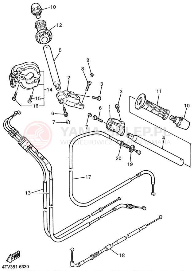 Schemat "Kierownica i osprzęt" do Yamaha YZF600R YZF600RL/YZF600RLC