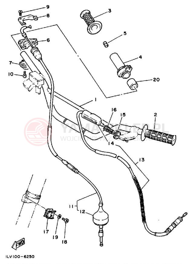 Schemat "Kierownica i osprzęt" do Yamaha YZ250 YZ250S