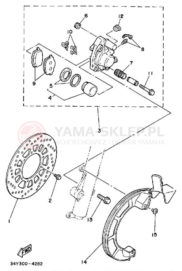 Schemat "Zacisk hamulcowy + tarcza przód" do Yamaha TT225T