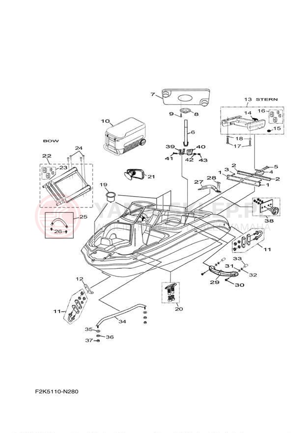 Schemat "HULL DECK FITTINGS" do Yamaha AR210 LAT1100AN