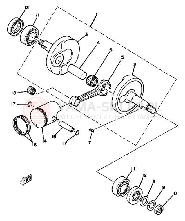 Schemat "Wał korbowy, tłok" do Yamaha QT50J