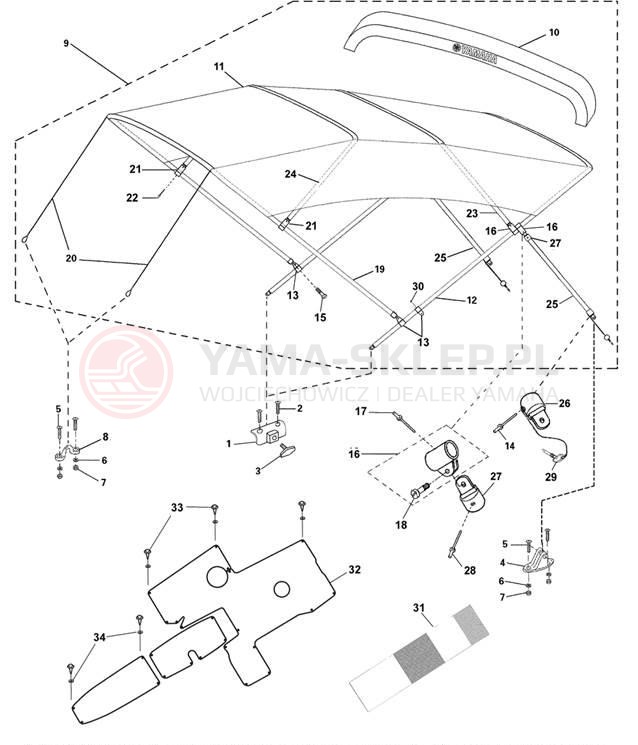 Schemat "Bimini top" do Yamaha 232 LIMITED SXT1100HLH