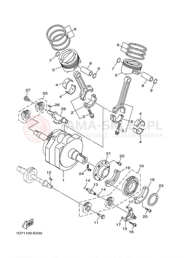 Schemat "Wał korbowy, tłok" do Yamaha RAIDER XV19CXCR/XV19CXR