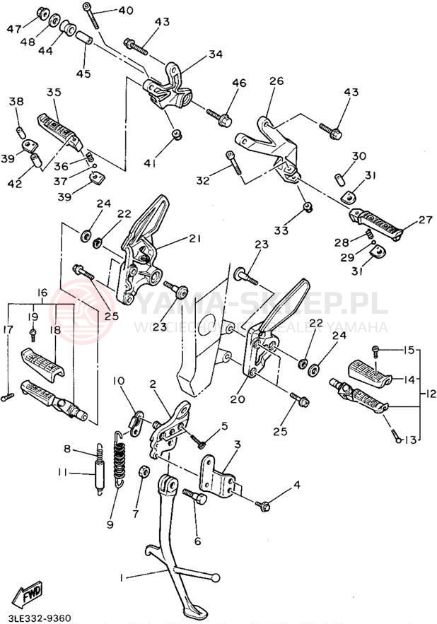 Schemat "Stopka postojowa i podnóżki" do Yamaha FZR1000G/FZR1000GC