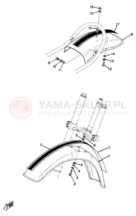 Schemat "Błotniki przód i tył" do Yamaha MX360A/MX250A