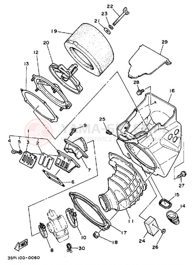 Schemat "Filtr powietrza" do Yamaha YZ250A