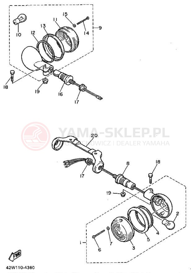 Schemat "kierunkowskazy - sterownik" do Yamaha VIRAGO 750 XV750DC/XV750D