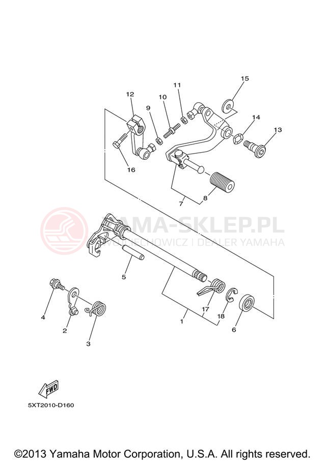 Schemat "Dźwignia zmiany biegów, wałek" do Yamaha XT250 XT250X/XT250XC