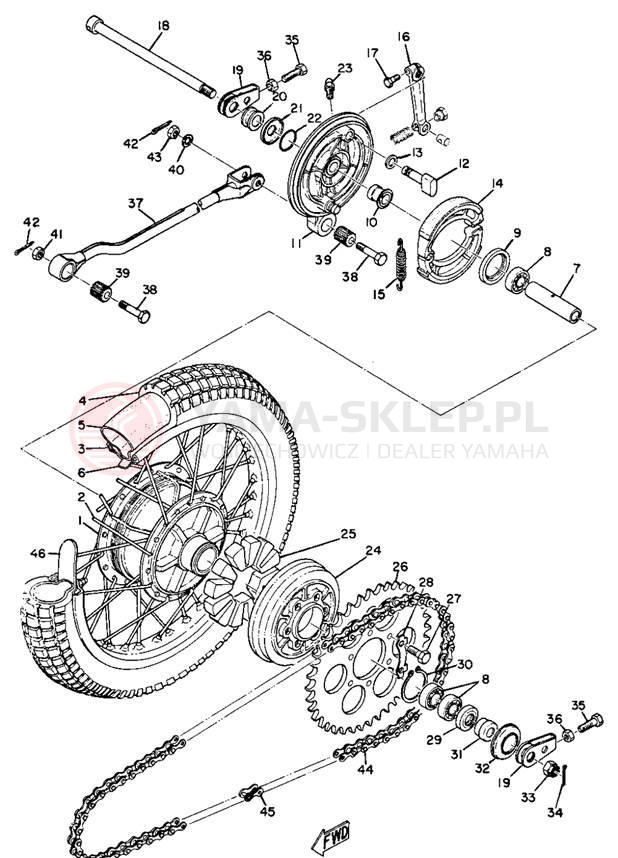 Schemat "Koło tył" do Yamaha DT1E/DT1MX