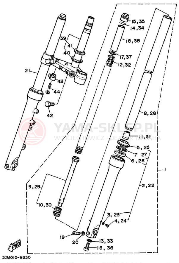 Schemat "Amortyzatory przód" do Yamaha ROUTE 66 XV250UC/XV250U