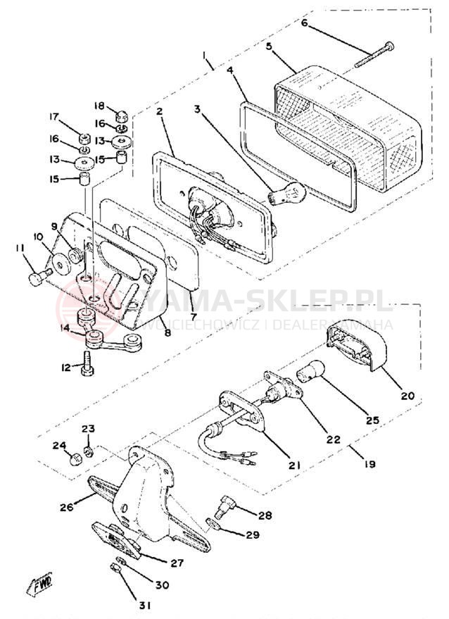 Schemat "Oświetlenie tył" do Yamaha XS750-2D/XS750D