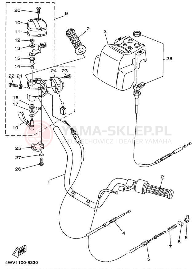 Schemat "Kierownica i osprzęt" do Yamaha GRIZZLY YFM600FWAK/YFM600FWAK
