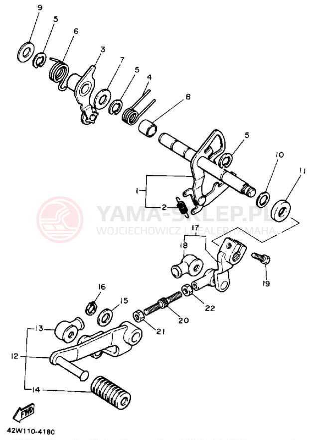 Schemat "Dźwignia zmiany biegów, wałek" do Yamaha VIRAGO 750 XV750AC/XV750A
