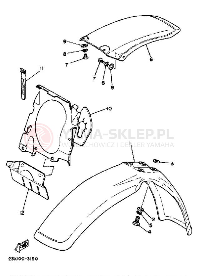 Schemat "Błotniki przód i tył" do Yamaha YZ490 YZ490K