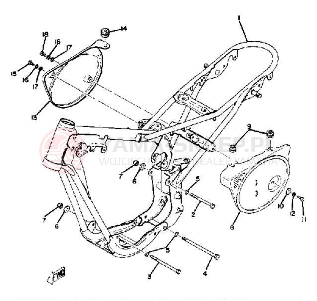 Schemat "pokrywa boczna ramy" do Yamaha YZ80A