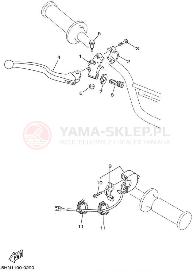 Schemat "Kierownica i osprzęt" do Yamaha TTR90 TTR90P