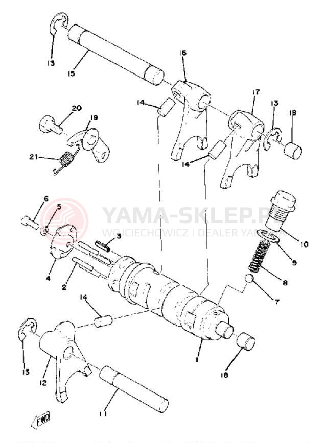 Schemat "Dźwignia zmiany biegów, wałek" do Yamaha MX100F
