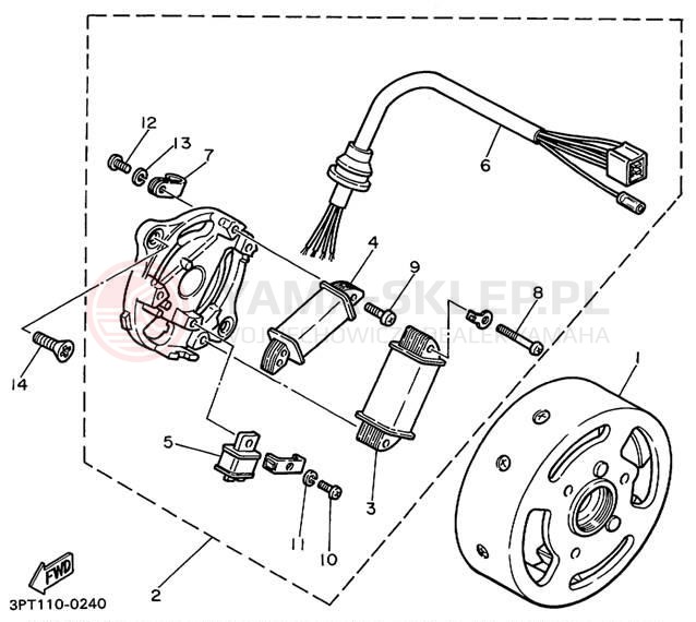 Schemat "prądnica" do Yamaha YZINGER PW50L1