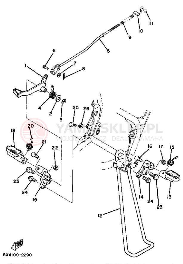 Schemat "Stopka postojowa i podnóżki" do Yamaha YZ125J