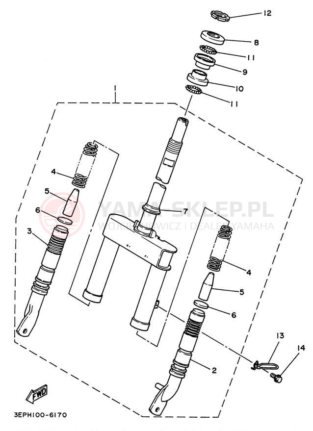 Schemat "Amortyzatory przód" do Yamaha RAZZ SH50L