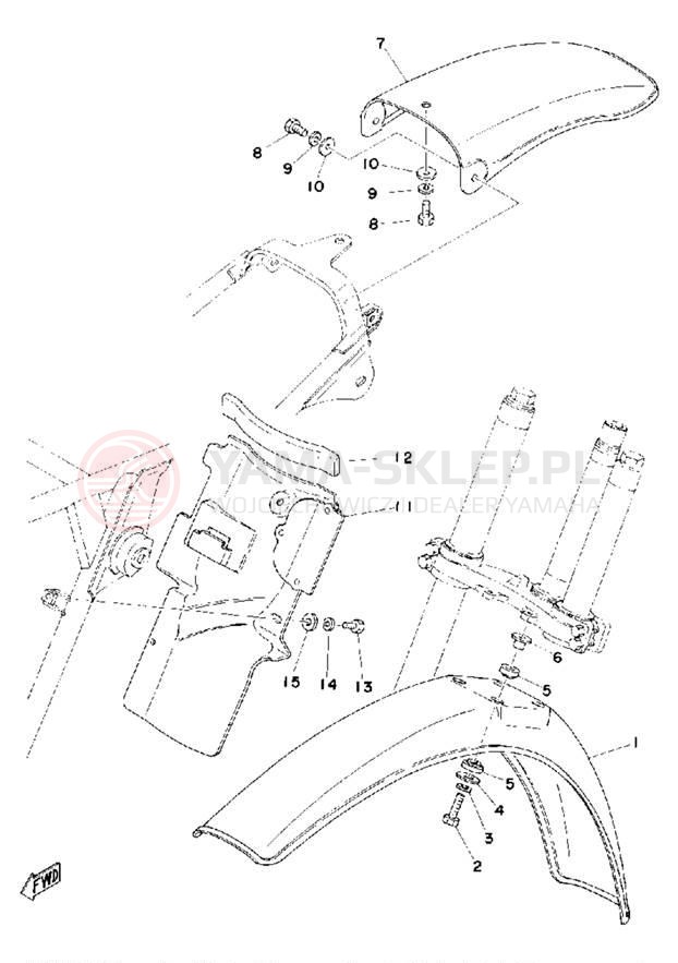Schemat "Błotniki przód i tył" do Yamaha MX125C