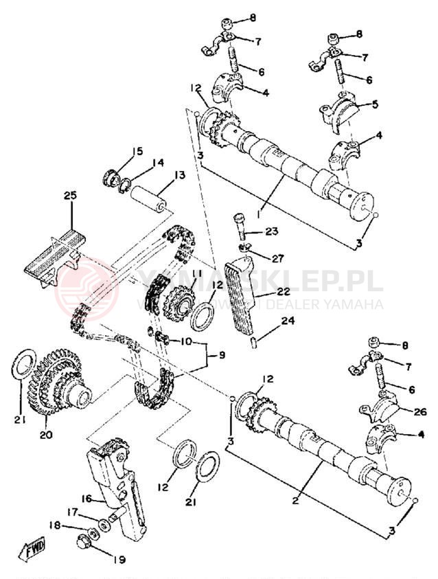 Schemat "Rozrząd - napinacz" do Yamaha XS500D